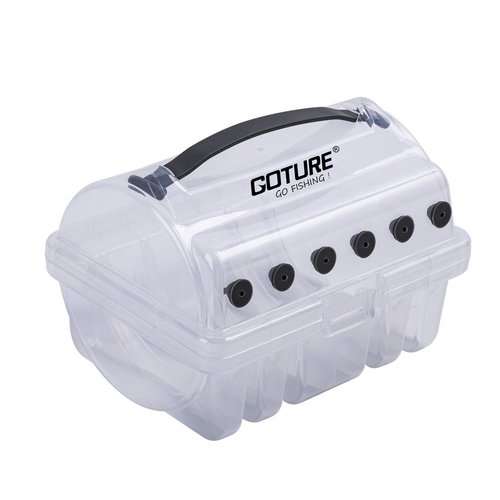 Goture Fishing Line Storage Box - 6 Slot Organizer (2 Large + 4 Standard), Clear Visibility, Silicone Holes