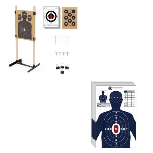 KNINE OUTDOORS 1 Pack Shooting Target Stand for Outdoors, Durable Iron Stand with Adjustable Base for Paper Targets, Includes 23x35 inch Paper Targets