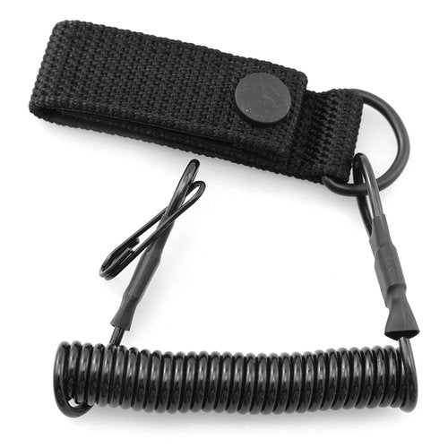 TAODAN Tactical Anti-Lost Elastic Lanyard Black Spiral Cable Coil Style Secure Spring Lanyard, Safety Strap Rope for Key Ring Chain Flashlight Hunting Accessories, Military Spring Rope