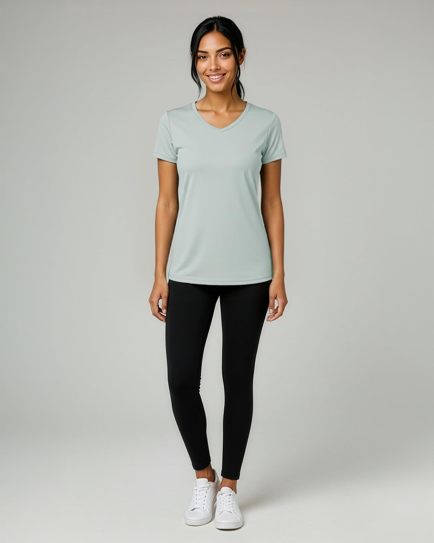 Real Essentials 5 Pack: Women's Dry-Fit Short Sleeve V Neck T Shirt Workout Fitness Yoga Top Tee (Available in Plus Size), Set 9, 2X
