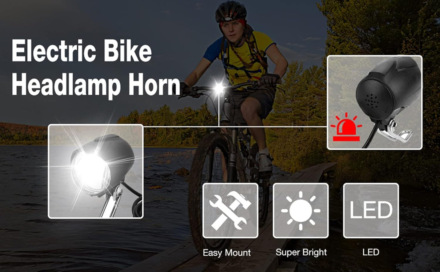48v Ebike Light,2 in 1 Bike Headlight Front Light LED Lamp Horn for Electric E Bike 6V Led Light for Bafang 48 Volt Bike Light 48 Volt Headlight Horn