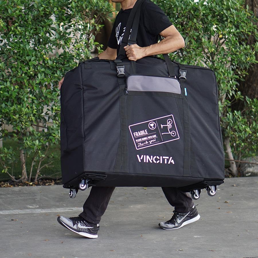 Vincita Soft Transport Bag with 4 Wheels Folding Bike Pouch - Bicycle Print Plus Garment Travel Case MTB Road Mountain Transport Outdoors - 20 Inch Long