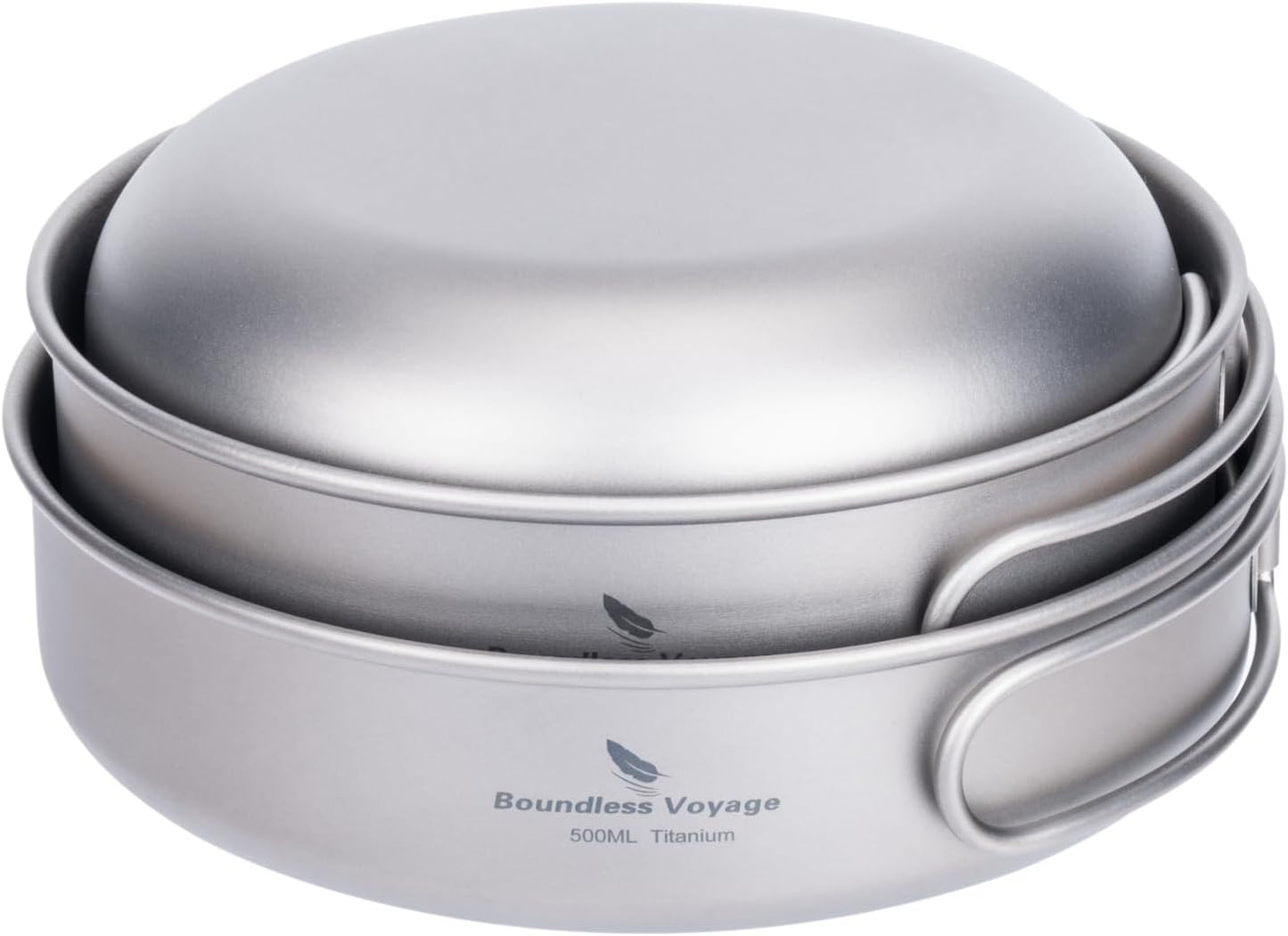 iBasingo 3-Piece Set Titanium Pot Set Camping Cooking Pan with Folding-Handle Outdoor Camp Cookware Pot Sets