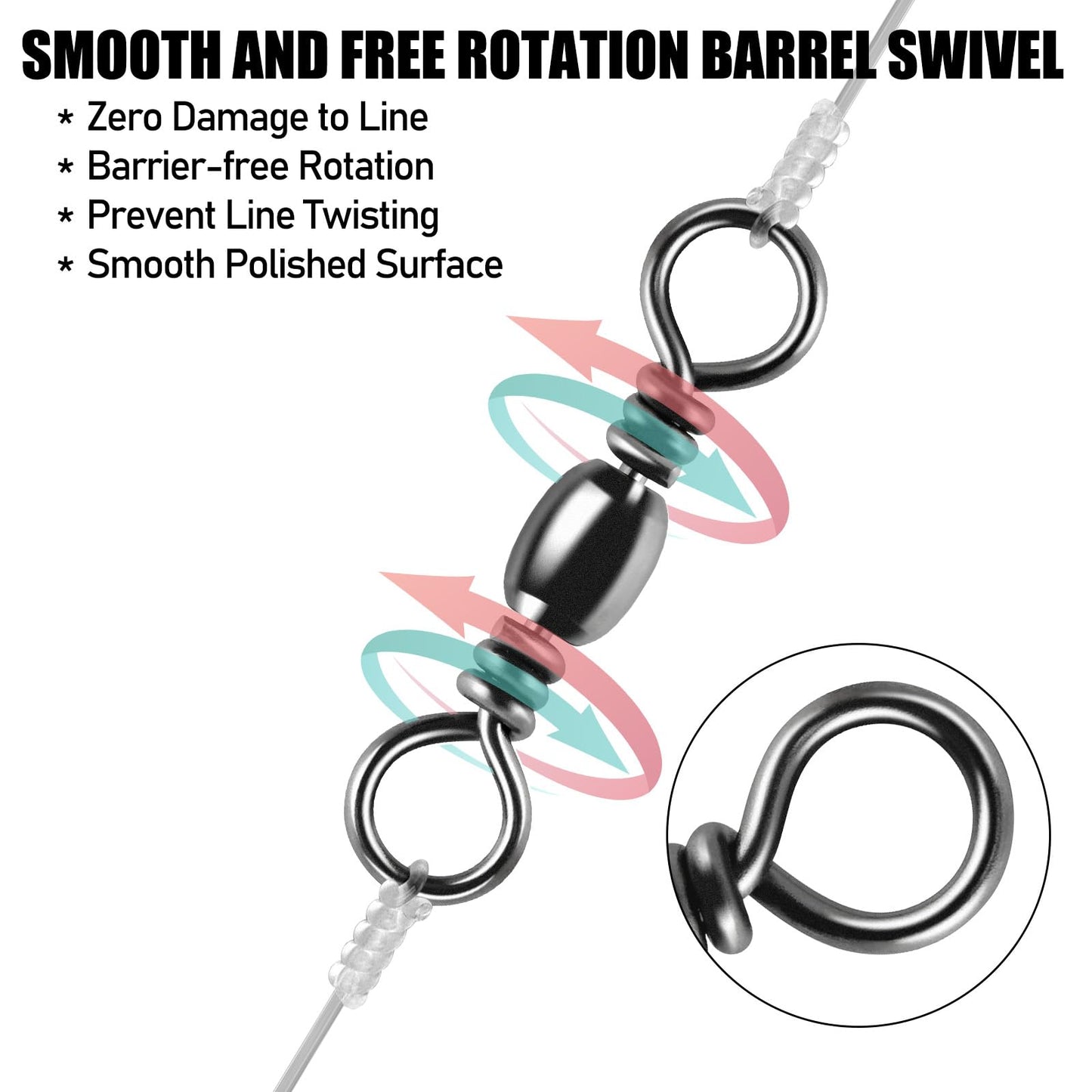 Alwonder 100PCS Fishing Barrel Swivels, High Strength Stainless Solid Ring Brass Barrel Swivel with Black Nickel Coating, Rolling Fishing Swivels Tackle Line Connector Saltwater Freshwater #16