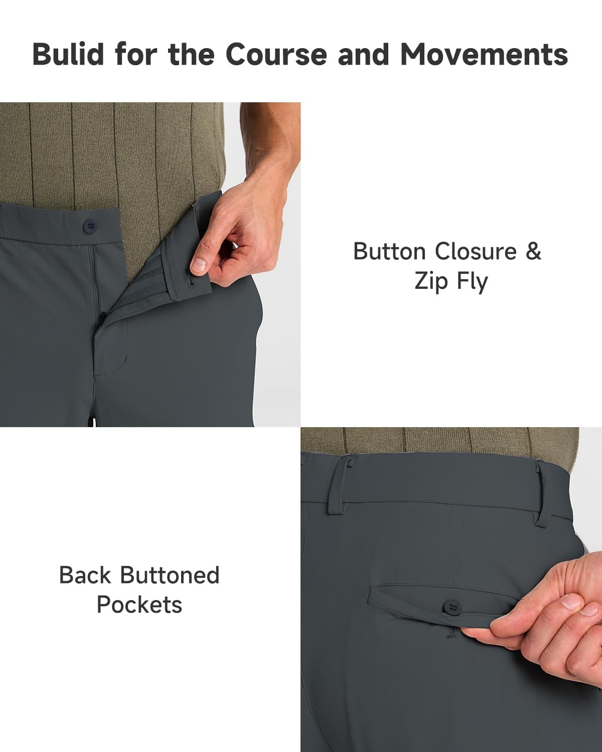SNOWTEN Mens Work Pants, Business Casual Pants for Men, Stretch Golf Pants 30" Quick Dry Lightweight with Pockets Darkgrey 33w × 30L