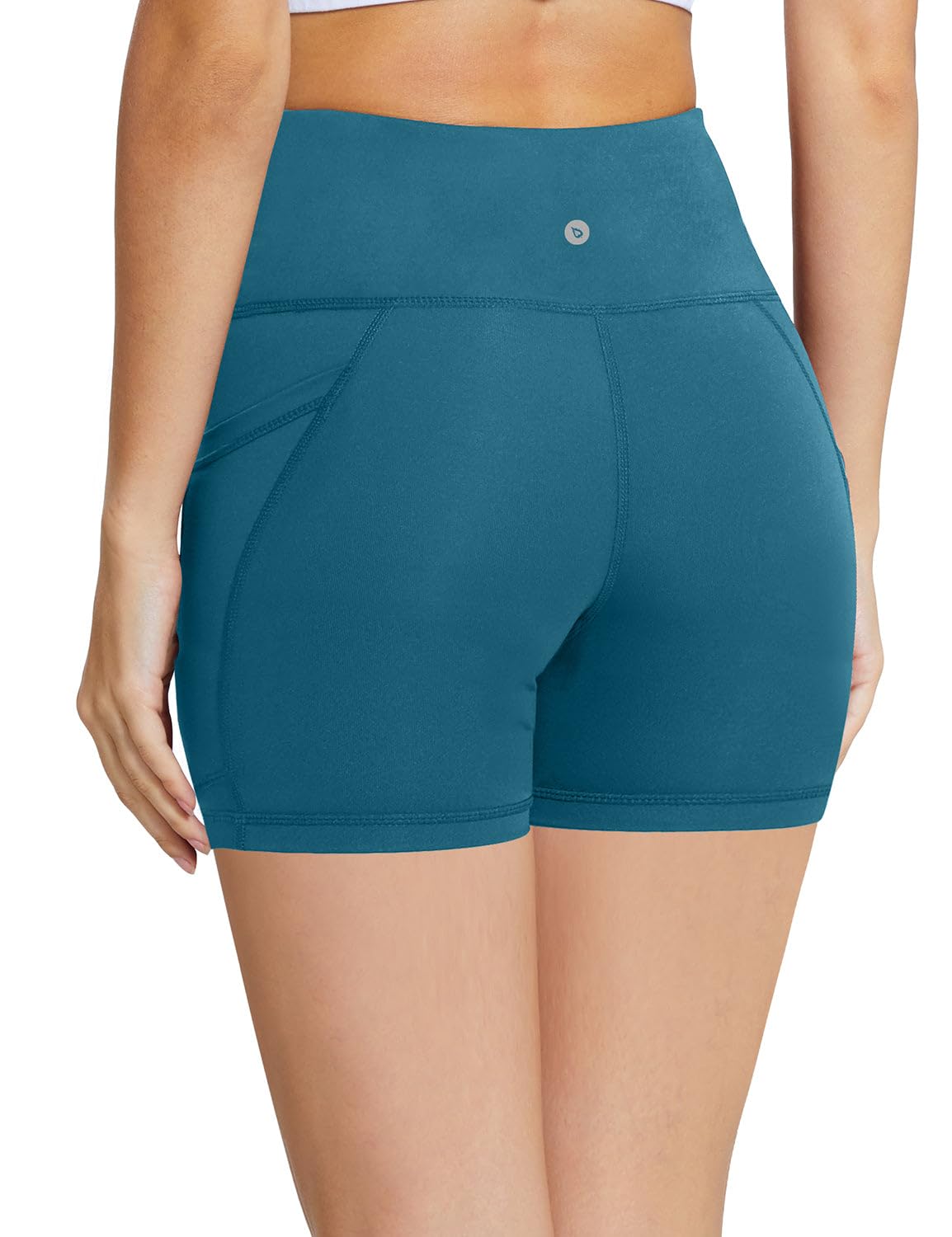 baleaf Workout Shorts Women 5" Biker Yoga Gym Spandex Running Volleyball Compression Short with Pockets Blue XXXL