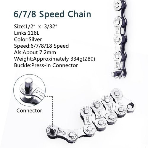 Bike Chain Tool Kit with 6/7/8 Speed Chain, Bike Chain Breaker with Hook, Link Plier and 6 Pairs Bicycle Buckle for Road Mountain Racing Cycling