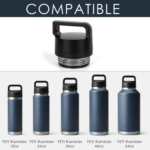 Linkidea Water Bottle Lid with Handle Compatible with YETI Rambler Bottle 18oz/26oz/36oz/46oz/64oz Chug Cap, Water Bottle Chug Replacement Cap Lid (Black)