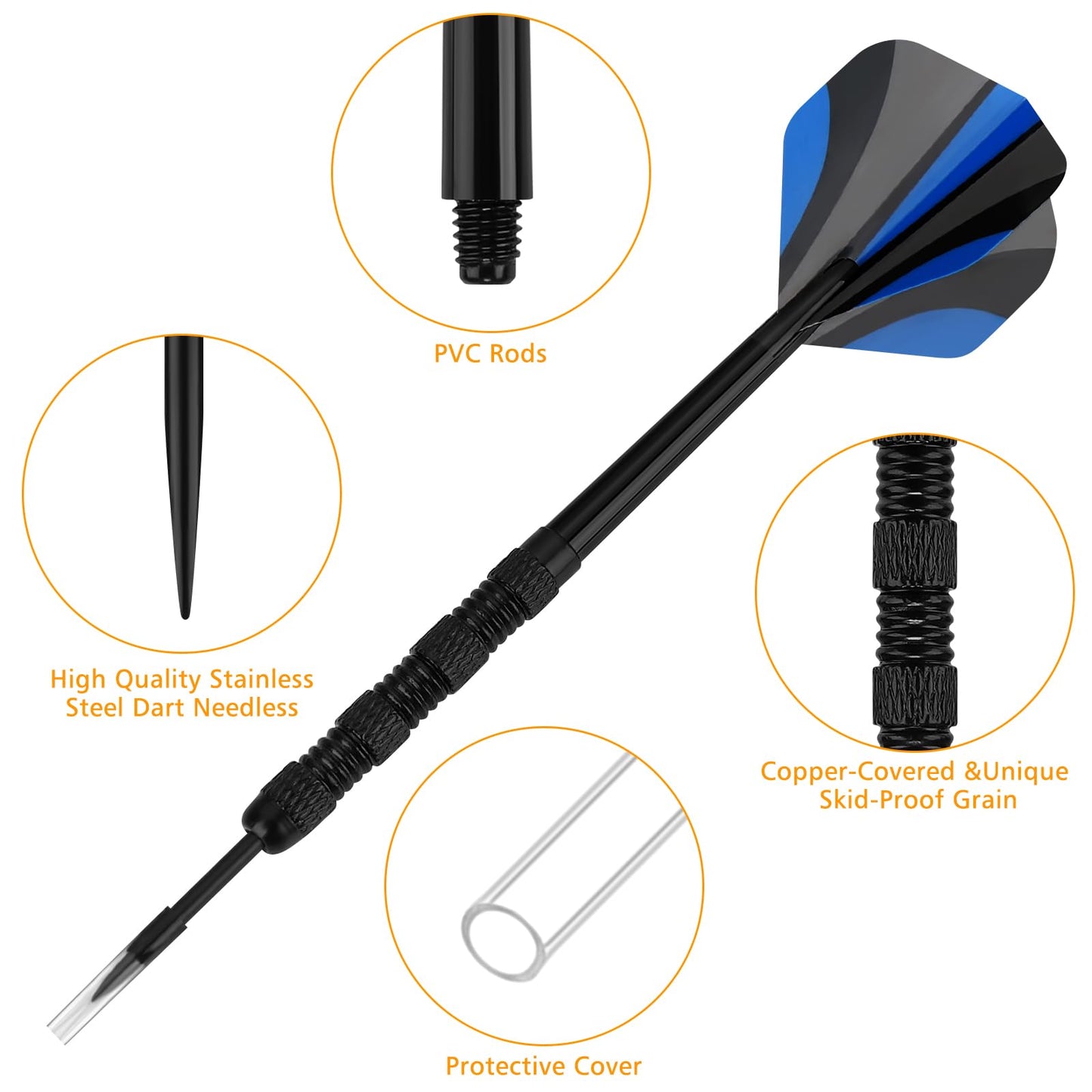 Accmor Metal Tip Darts, Steel Tip Darts, 14 Grams Professional Metal Darts, Darts Metal Tip Set, Metal Darts for Dartboard, 18 pcs ﻿