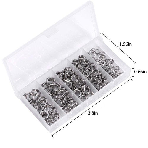 Tgpiao 200PCS 5Sizes Stainless Steel Fishing Split Rings,Heavy Duty Split Rings Solid Lures Connectors Fishing Tackle, Fishing Tackle Ring