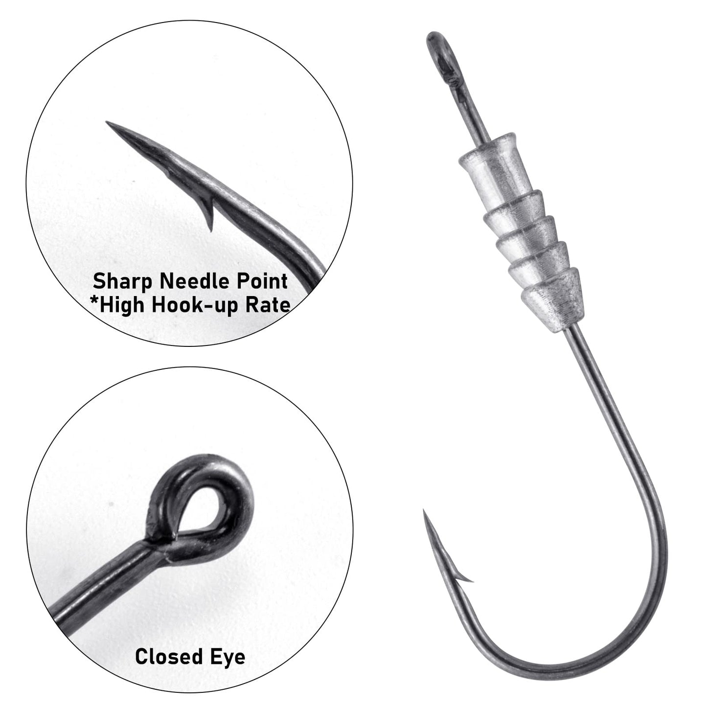 Dr.Fish 20 Pack Weighted Swimbait Hooks, Weighted Fishing Worm Hooks Straight Shank Round Bend Bass Fishing Jig Hook 4/0