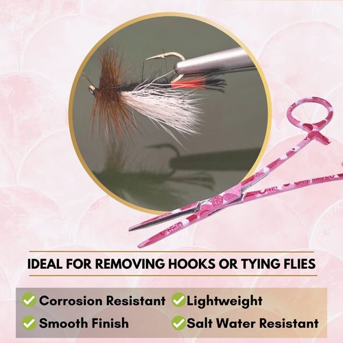 Fly Fishing Serrated Pliers Hemostat Forceps Made of Stainless Steel Anglers Catch & Release Tool with Precision Grip Locking - 5.5" STRAIGHT (Pink Valentine)