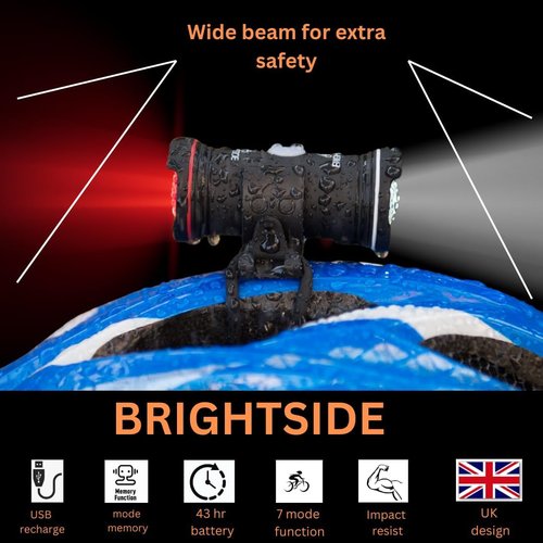 Brightside Bike Helmet Light. Stay-Seen Cycle Safety Light. Dual Front & Rear Bike Light for All Cyclists. Easy Fitting to Most Helmets. 43hr Run Time, 7 Modes, Waterproof & Rechargeable
