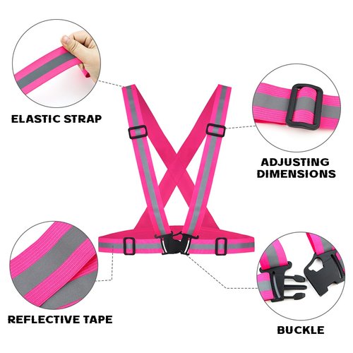 Tenalleys 2 Pack Reflective Vest Running Gear Adjustable High Visibility Reflective Running Safety Vest for Women Men Night Cycling,Hiking, Jogging,Dog Walking (Pink)