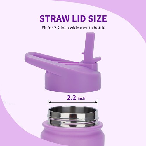 mininoo Straw Lid for Wide Mouth Water Bottle, Replacement Lid for 12 oz-32 oz Water Bottles, BPA Free, Leak-proof (Purple)