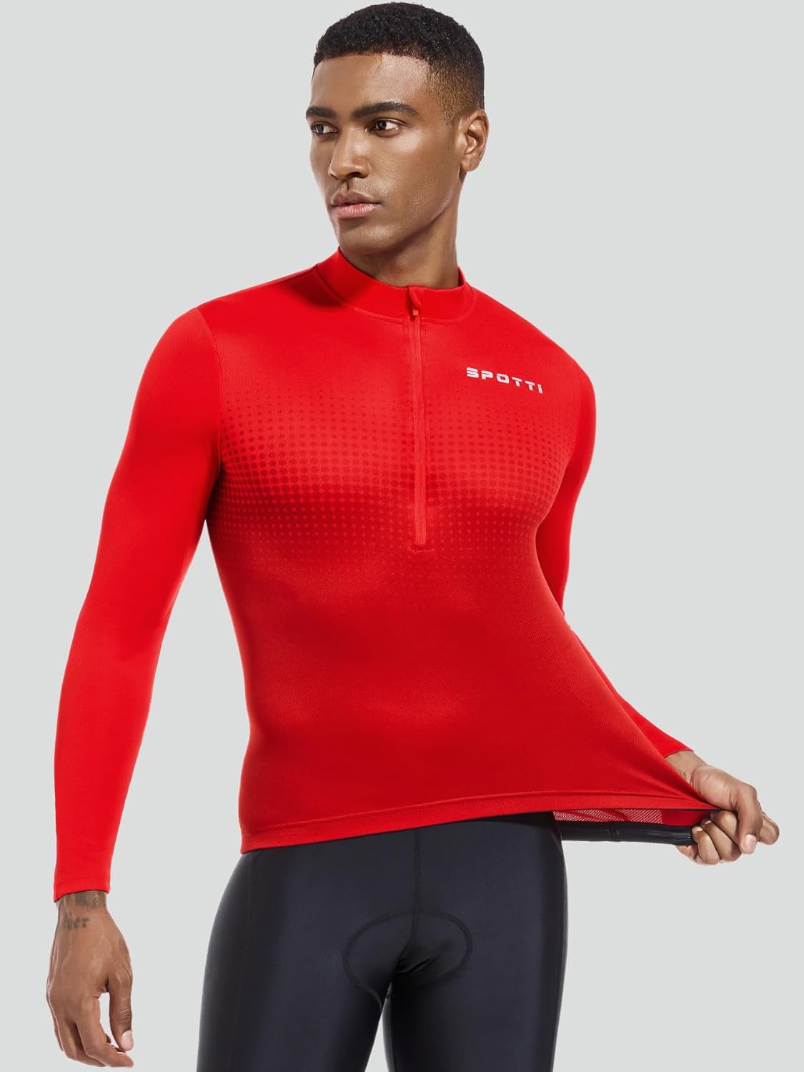 Spotti Men's Cycling Bike Jersey Long Sleeve with 3 Rear Pockets - Moisture Wicking, Breathable, Quick Dry Biking Shirt