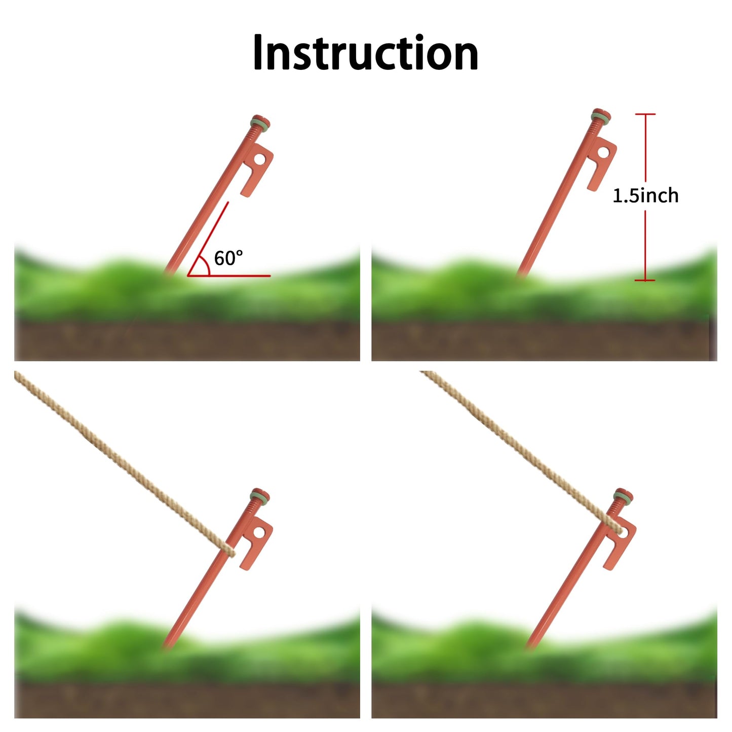 8 PCS Tent Stakes & Hammer Kit， Heavy Duty Metal Tent Pegs for Camping Steel Tent Stakes(Orange)