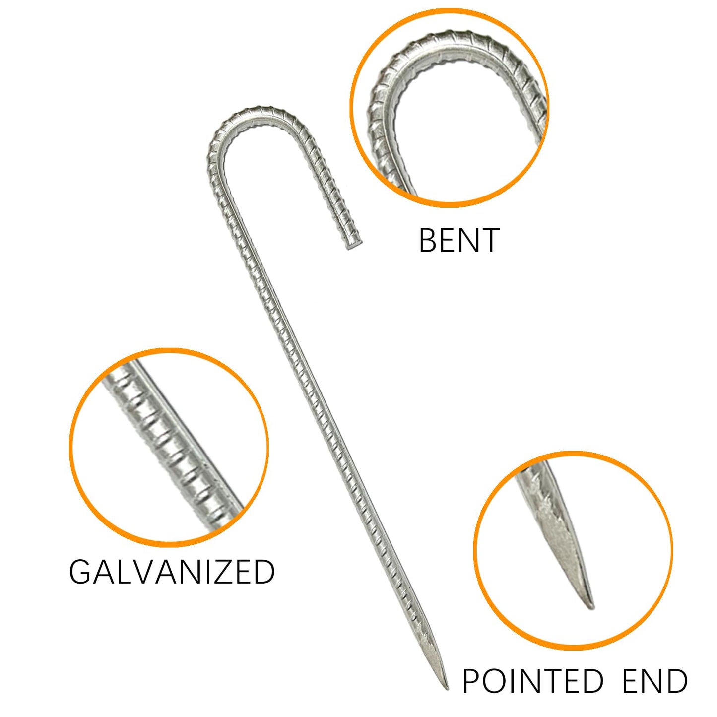 J Hook Heavy Duty Galvanized Reinforced Ground Nails - Outdoor Canopy Tent & Gardening Ground Anchor (12)