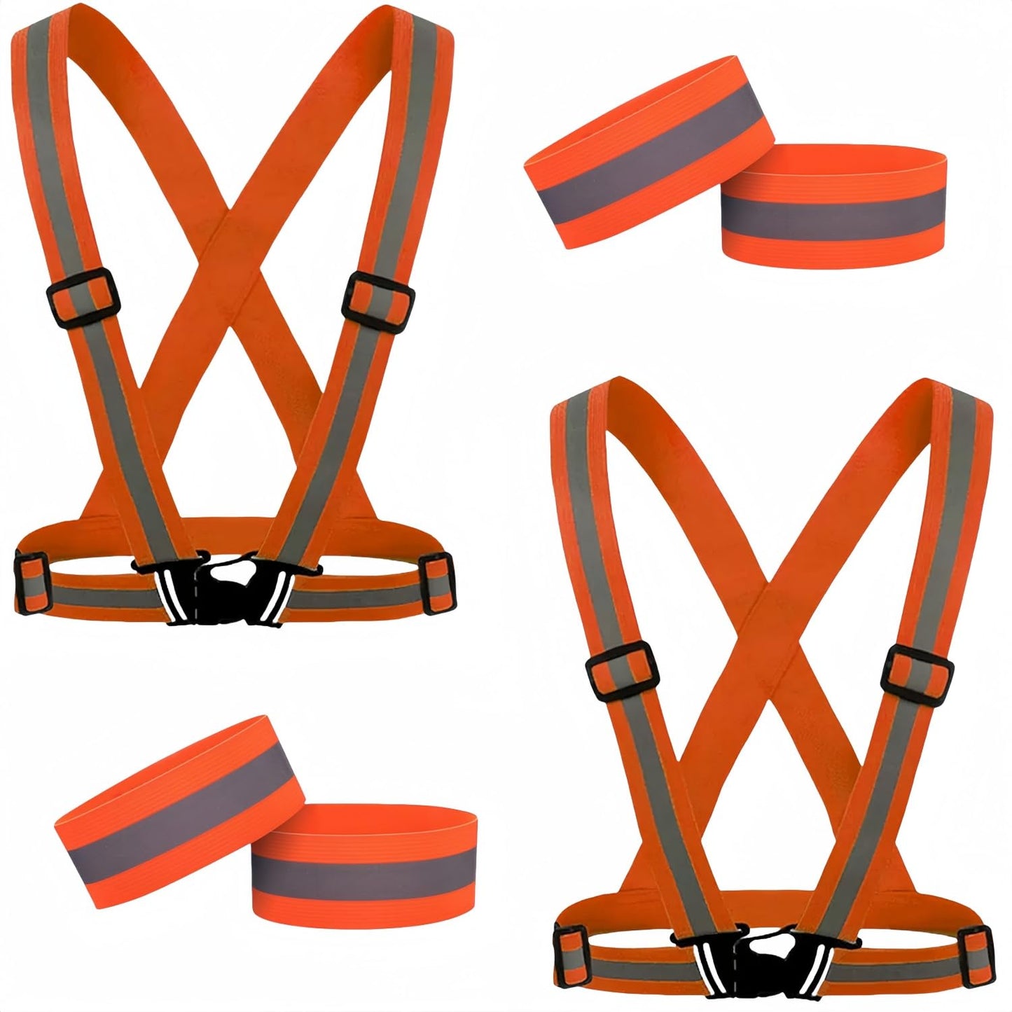 Accfore Reflective Safety Vest Set of 6,High Visibility Vest Adjustable Straps,Safety Reflective Gears for Walking,Running,Outdoor Jogging,Cycling,Workers(Orange)