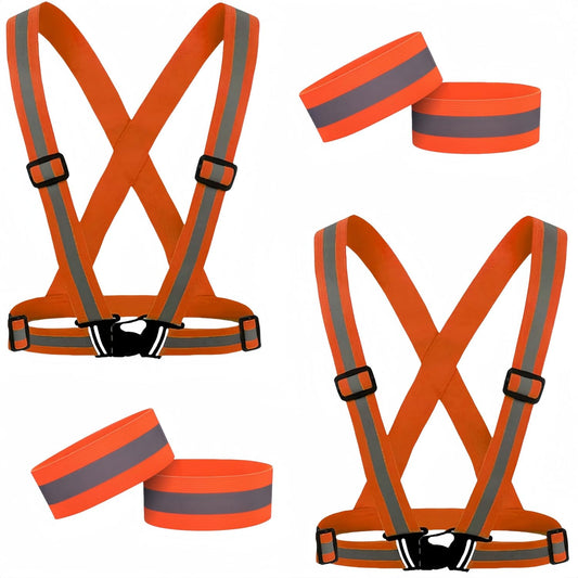 Accfore Reflective Safety Vest Set of 6,High Visibility Vest Adjustable Straps,Safety Reflective Gears for Walking,Running,Outdoor Jogging,Cycling,Workers(Orange)