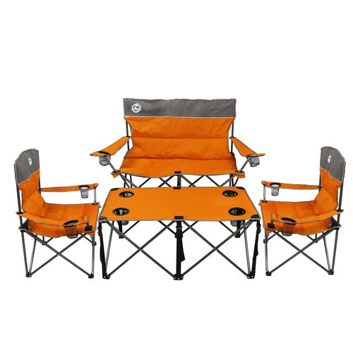 Northroad Folding Camping Chair Set of 4, Portable Collapsible Conversation Set w/1 Sofa, 2 Single Chairs, 1 Table for Family Patio, Outdoor Travel, Beach(Orange)