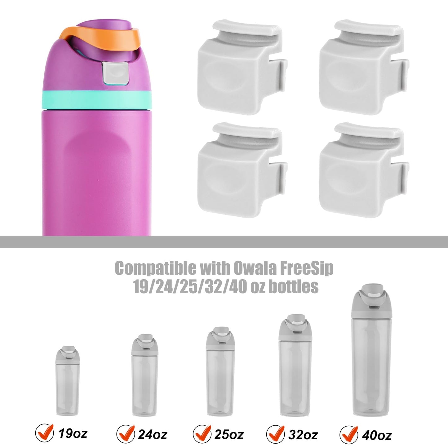 4pcs Replacement Button Compatible with Owala FreeSip 24oz 32oz, BPA-Free Water Bottle Button Switch Lid Mouth Push Spring Replacement Parts for Owala 19/24/25/32/40oz Bottle Accessories (Grey)