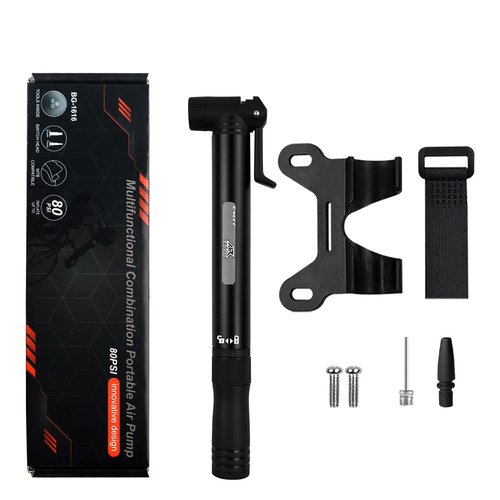 ENLEE Mini Bike Pump & Ratchet Handle, Protable Presta & Schrader Bicycle Pump, Compact Bike Pump for Road, Mountain and BMX Bikes with Ball Pump Needles, High Pressure 80 PSI-(Black)