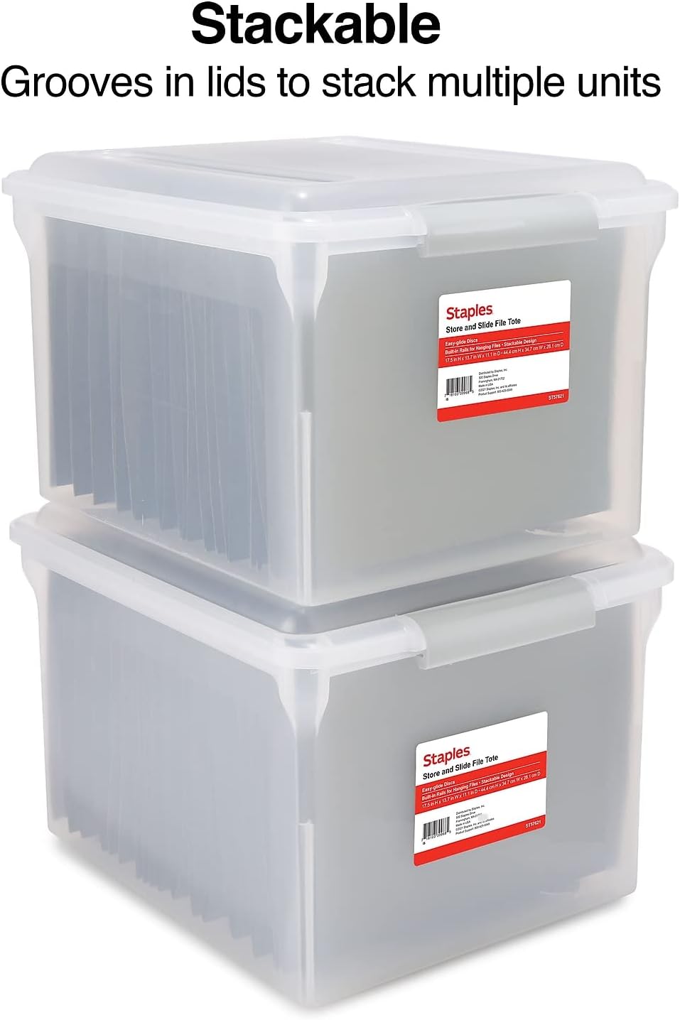 TRU RED Staples Store & Slide Hanging File Box, Latch Lid, Letter/Legal Size, Clear