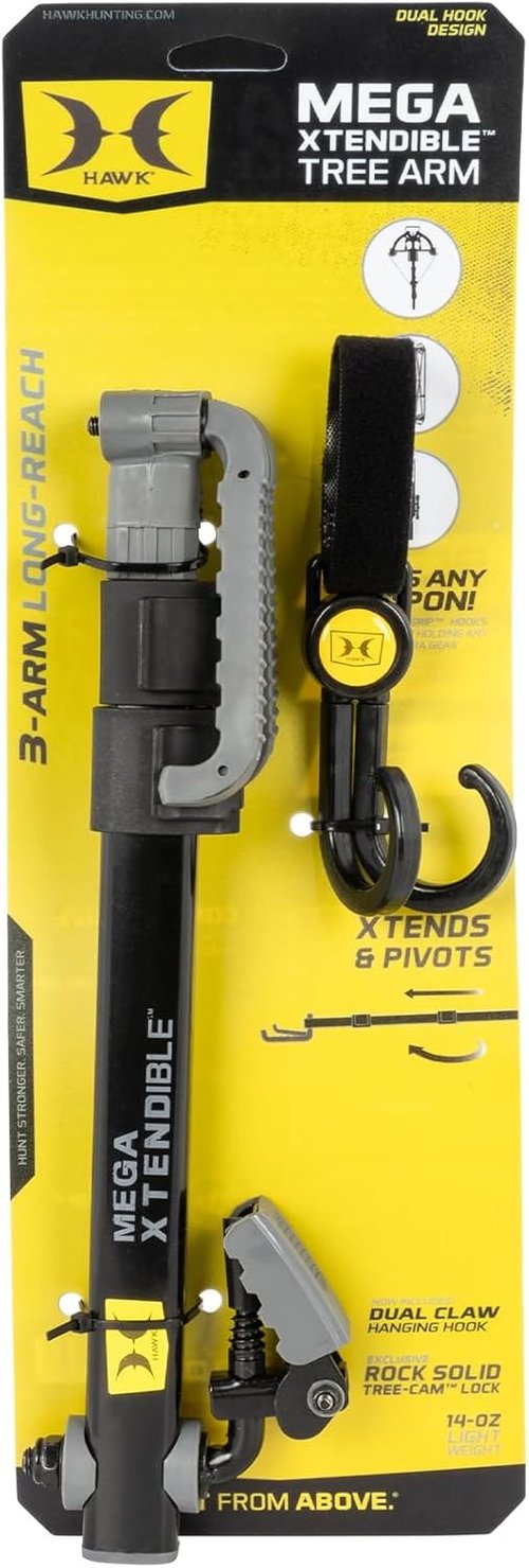 HAWK Xtendible Tree Arm | Hunting Treestands Compact Portable Folding Lightweight Screw-In Mount Hanger with Hooks for Bow, Crossbow & Accessories | Weight Rating 15 Lbs