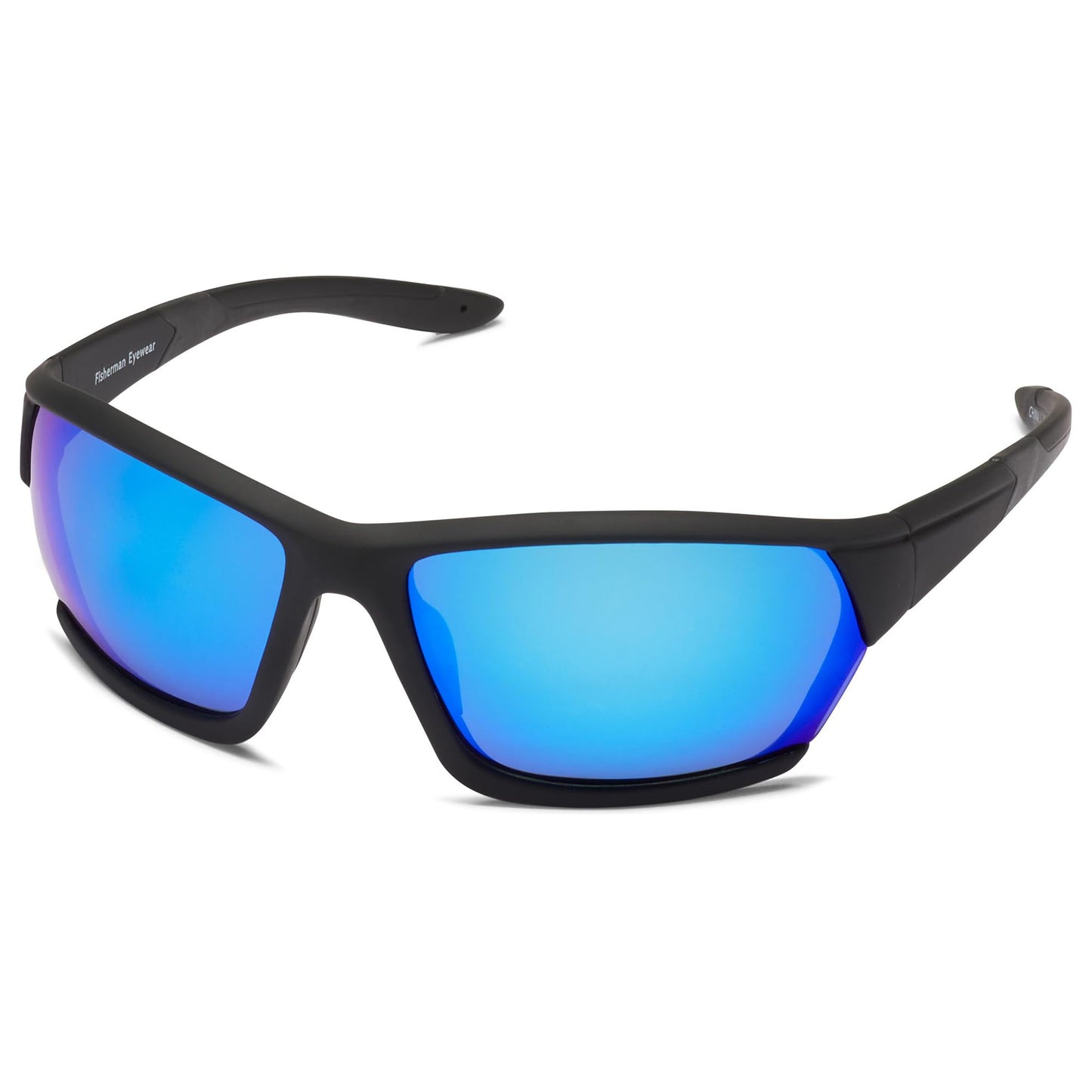 Fisherman Eyewear Men's Soft Touch Matte Black Frame w Trim-Gray Lens/Blue Revo Mirror Polarized Rectangular Sunglasses, 39mm,63mm,130mm