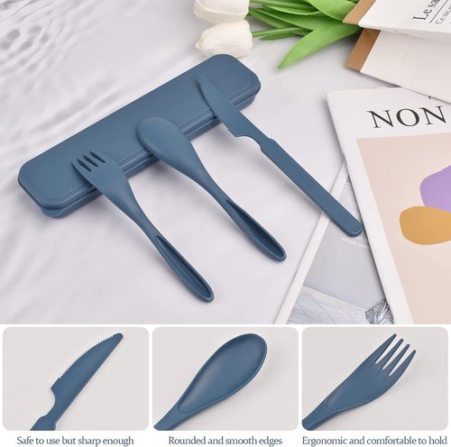 LAGAHS Picnic Cutlery, Reusable Plastic Table Cutlery, Lunch Box, for Travel Picnic Camping Work School or Daily Use (Blue)