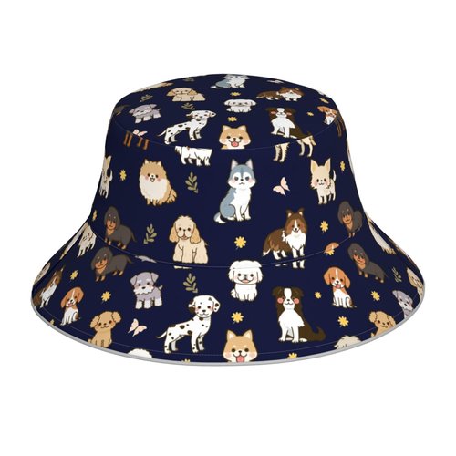 Zminciu Cute Puppy Dog Print Bucket Hat for Men Women Packable Reversible Printed Summer Hats Fisherman Cap Outdoor Sum Travel Hiking Beach Caps Vacation Hat