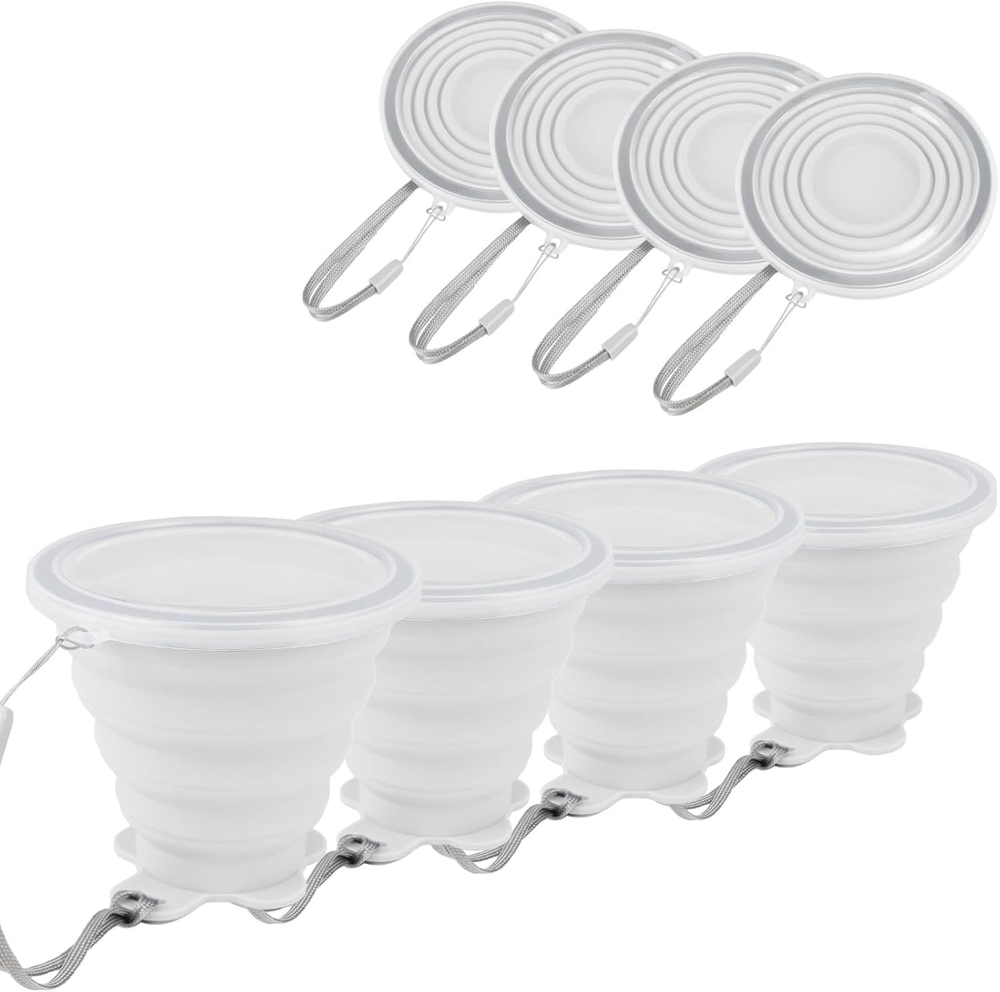 JBER Silicone Collapsible Travel Cup, 4 Pack Silicone Folding Camping Cup with Lids Expandable Drinking Cup Set BPA Free Reusable Portable Graduated for Outdoor Hiking Travel