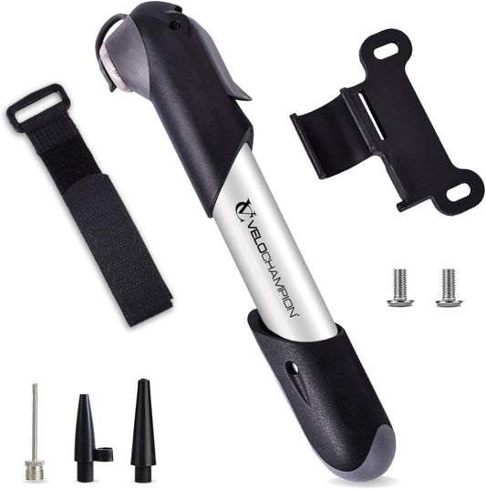 VeloChampion Alloy Mini Bike Pump Suitable for Presta, Schrader and Dunlop - Portable, Compact, Durable and Easy to Use