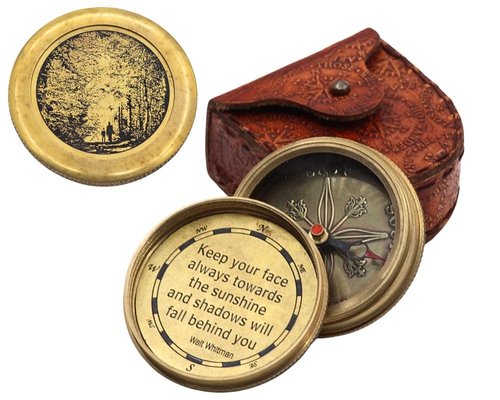 ROORKEE INSTRUMENTS INDIA Dream Chaser Compass in Leather Case- Graduation Day Gift, Motivational Gift for Son, Inspirational Gift to Daughter, Boy, Girl, Old Brass