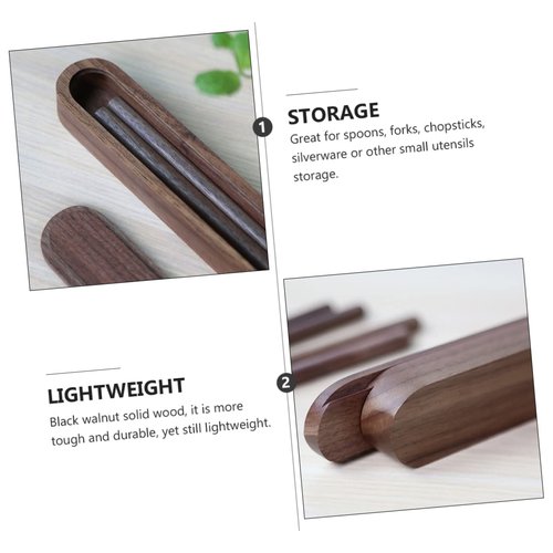 SHOWERORO Solid Wood Chopsticks Box With Case - Travel Silverware Holder for Camping, Outdoor, Student Use - Black Walnut Fork Included