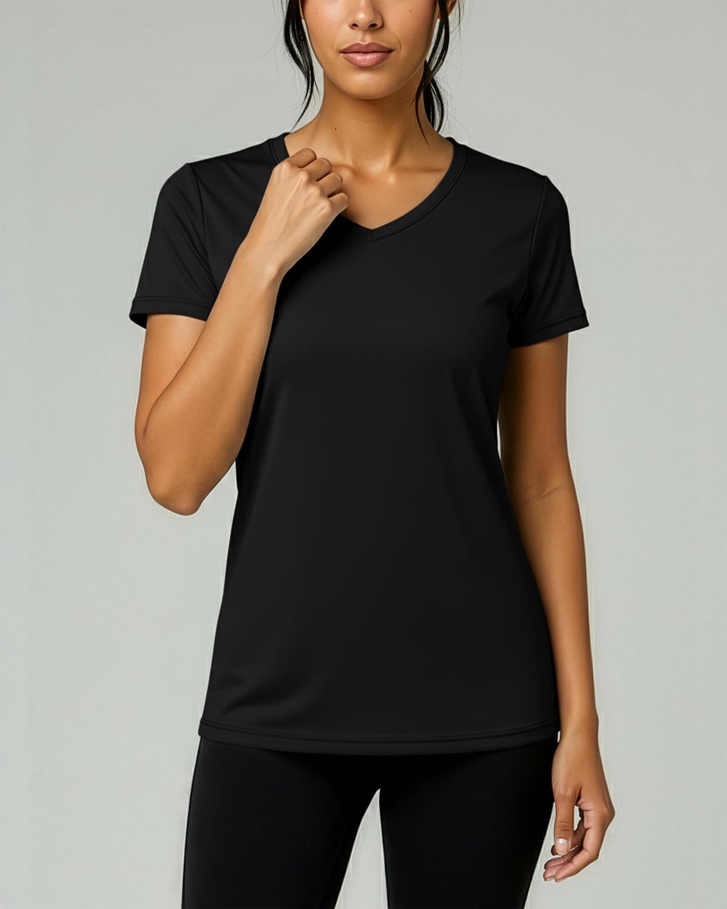 Real Essentials 5 Pack: Women's Dry-Fit Short Sleeve V Neck T Shirt Workout Fitness Yoga Top Tee, Set 5, XS