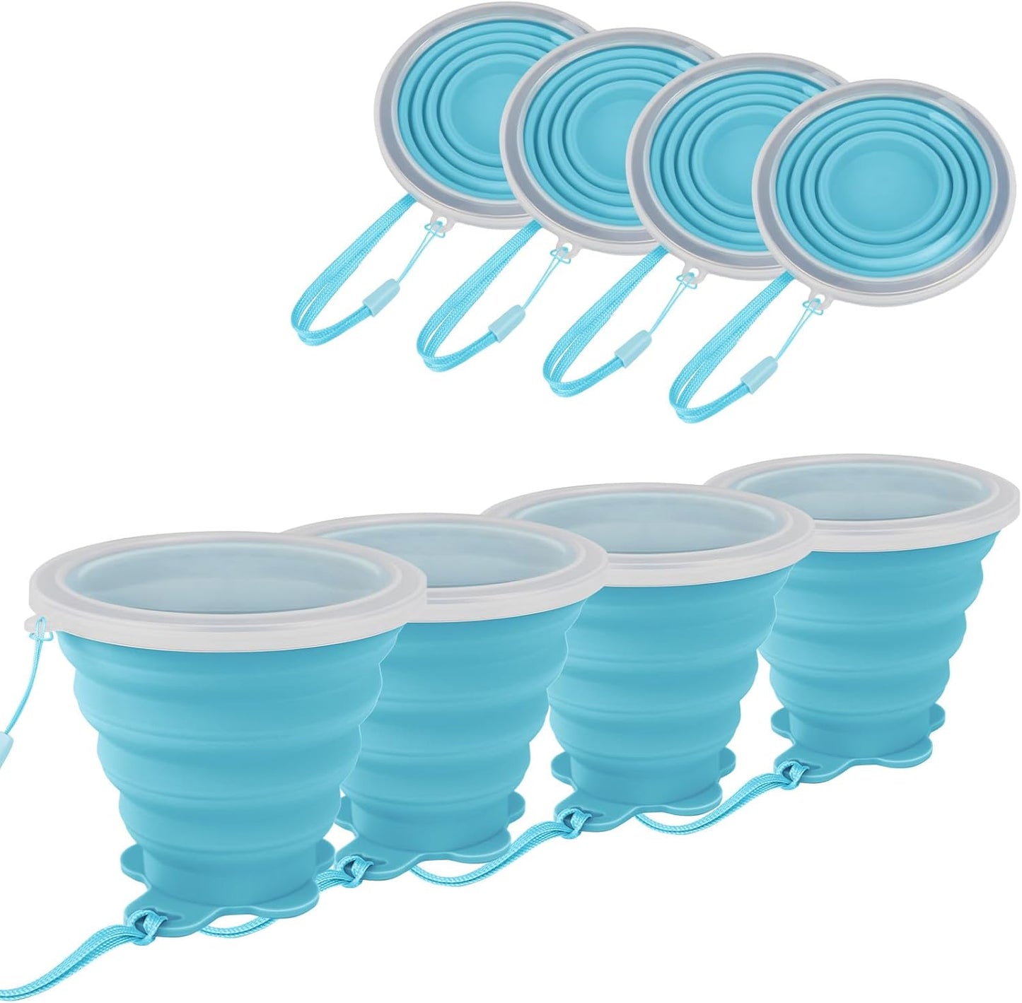 JBER Silicone Collapsible Travel Cup, 4 Pack Silicone Folding Camping Cup with Lids Expandable Drinking Cup Set BPA Free Reusable Portable Graduated for Outdoor Hiking Travel