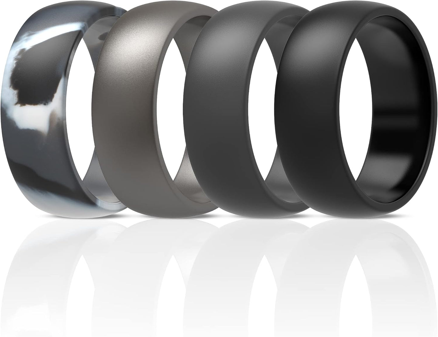 ThunderFit Mens Silicone Rings Wedding Bands, Classic & Striped Style 8.7 mm Wide 2.5mm Thick - 4 Pack