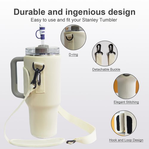 DLJZGC Water Bottle Carrier for Stanley 40 Oz Tumbler with Handle, Stanley Cup Holder with Adjustable Shoulder Strap & Straw Covers, Stanley Cup Bag, Water Bottle Bag for Hiking Travelling