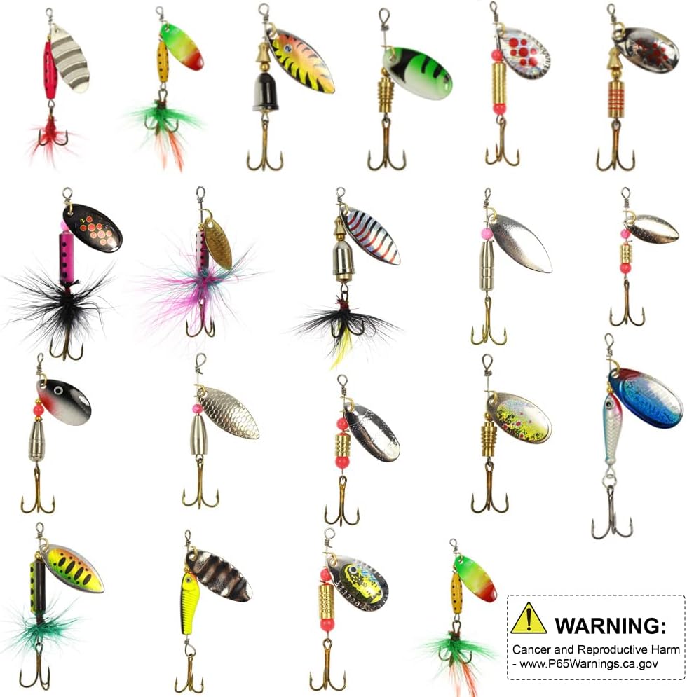 Fishing Spinner Kit 20PCS Spinnerbaits Fishing Spinning Lure Metal Bait Bass Lures for Bass, Salmon, Pike or Walleye with Portable Carry Bag