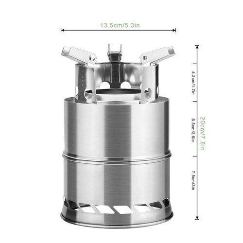BIUMALL Portable Outdoor Camping Stove Wood Burning Mini Lightweight Stainless Steel Stove Picnic BBQ Cooker Travel Adventure Tools
