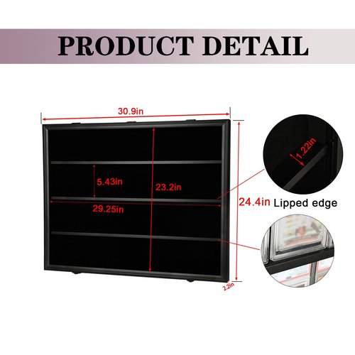 Baseball Card Display Case 36 Graded Sport Card Display Case Wall Mount with Clear View and UV Protection Acrylic Door for Baseball Football Basketball Hockey Trading Card Collection, Black