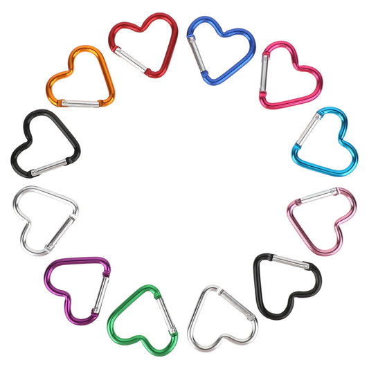 12Pcs Heart Shaped Carabiner,Aluminum Heart Keychain,10 Colors Hearts Keychain Clip for Dog Leash Water Bottle Holder,Outdoor Travel Walking