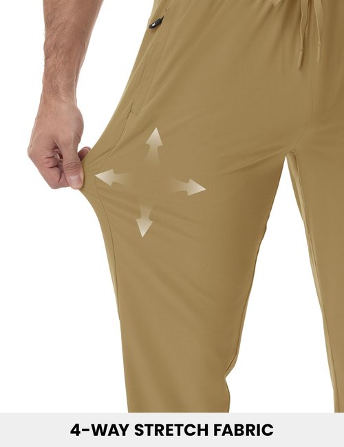 TBMPOY Men's Hiking Pants Lightweight Quick Dry Athletic Pants Stretch Casual Water Resistant Travel Pants 3 Zipper Pockets(KI,M) Khaki