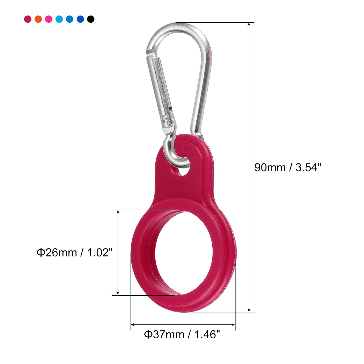 PATIKIL Silicone Water Bottle Clip with Buckle, 7 Pack Drink Holder Hook Keychain Clip Ring for Outdoor Activities Daily Use, Silver Buckle