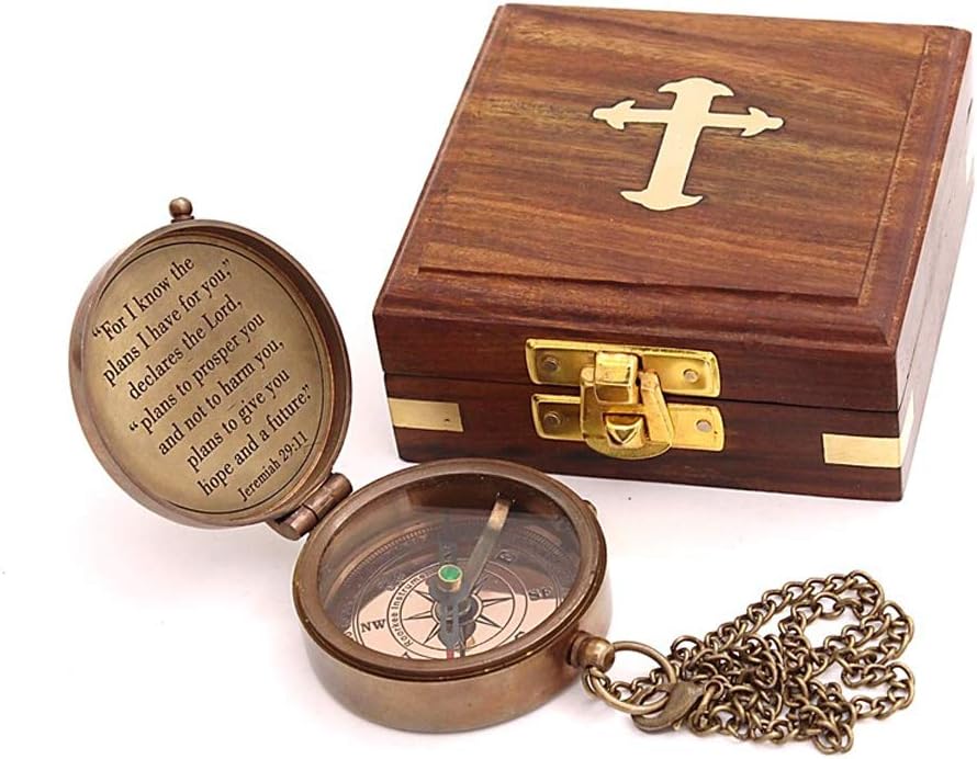 For I Know The Plans I Have For You, Jeremiah 29:11, Solid Brass Directional Engraved Compass, Baptism Gifts for Boys Girls, First Communion, Christian Gifts for Men, First Confirmation Gifts for Boys