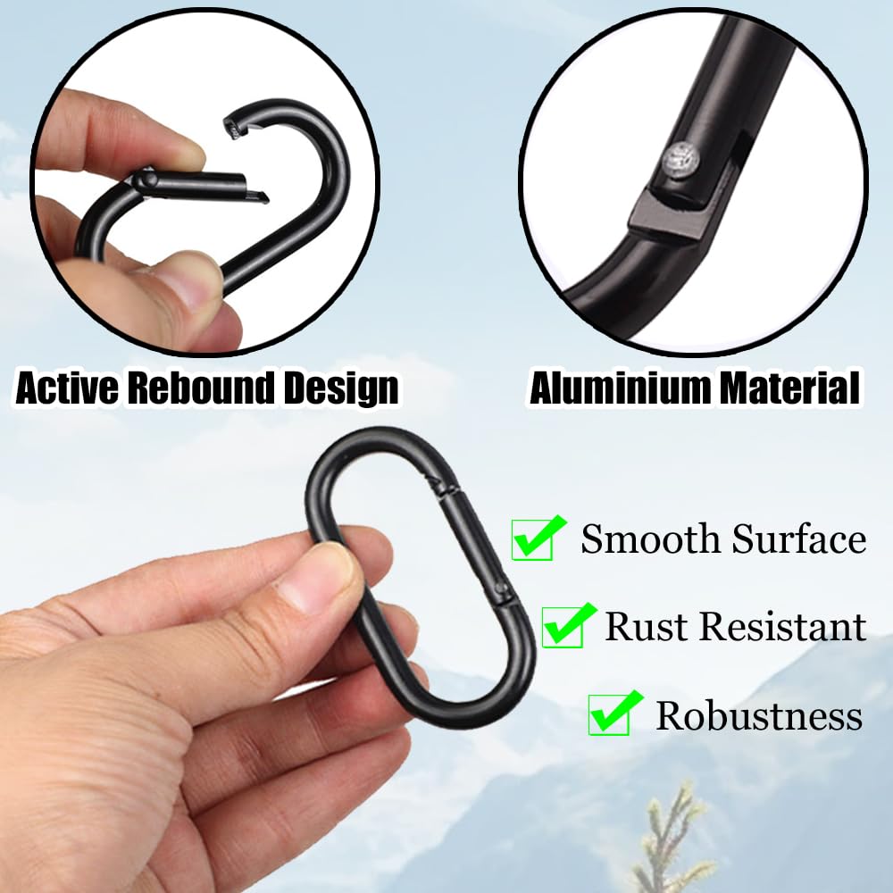 15 PCS Small Carabiner Clip Heavy Duty Locking Carabiner Black Chain Connector Clips Aluminum Spring Snap Hook Buckle for Outdoor Hiking Climbing Camping Fishing Hanging