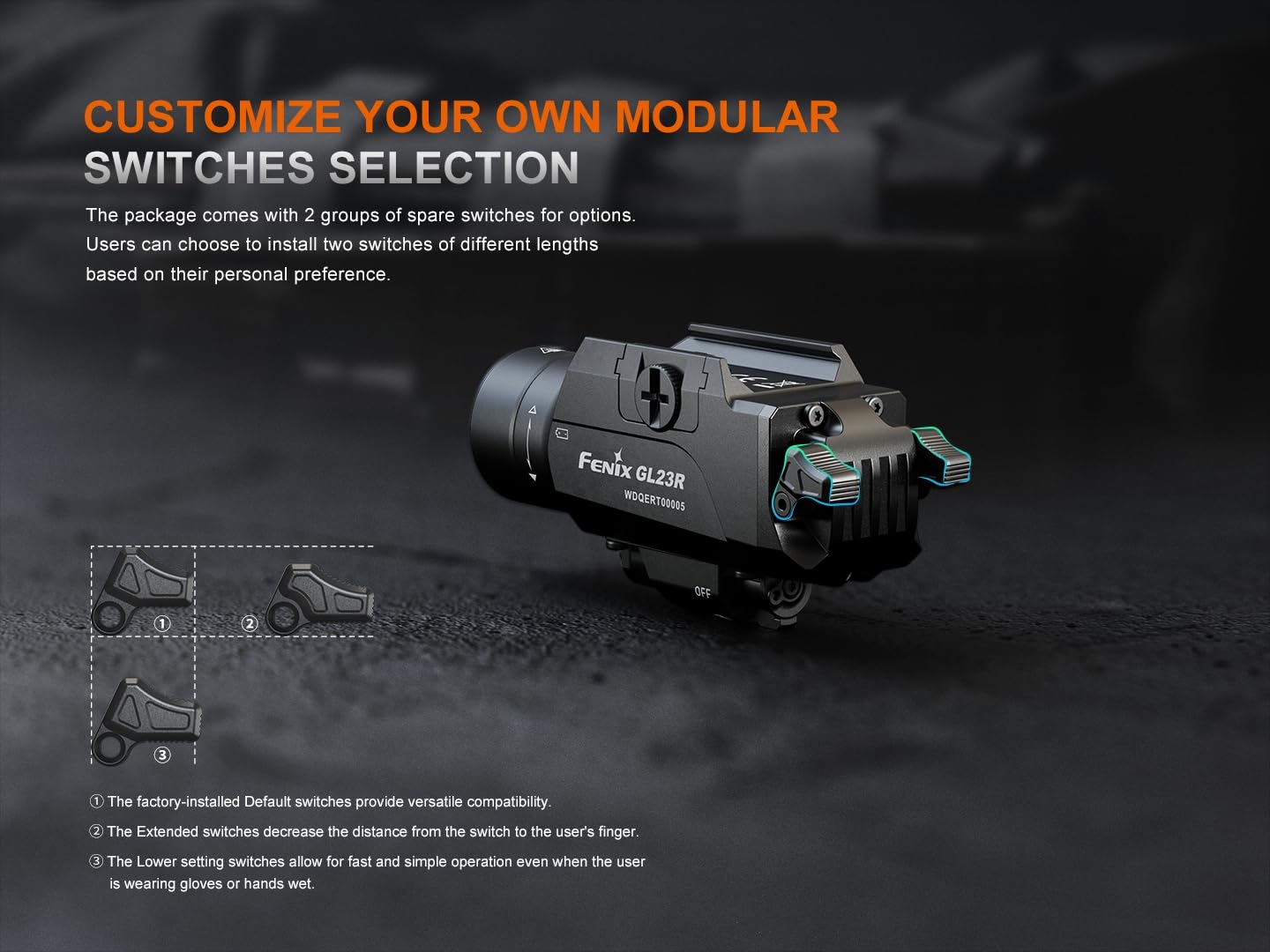 Fenix GL23R 1200 Lumen Rail Mounted Tactical Flashlight, USB-C Rechargeable, Compatible with 1913 or GL Rail with Green Beam and Organizer