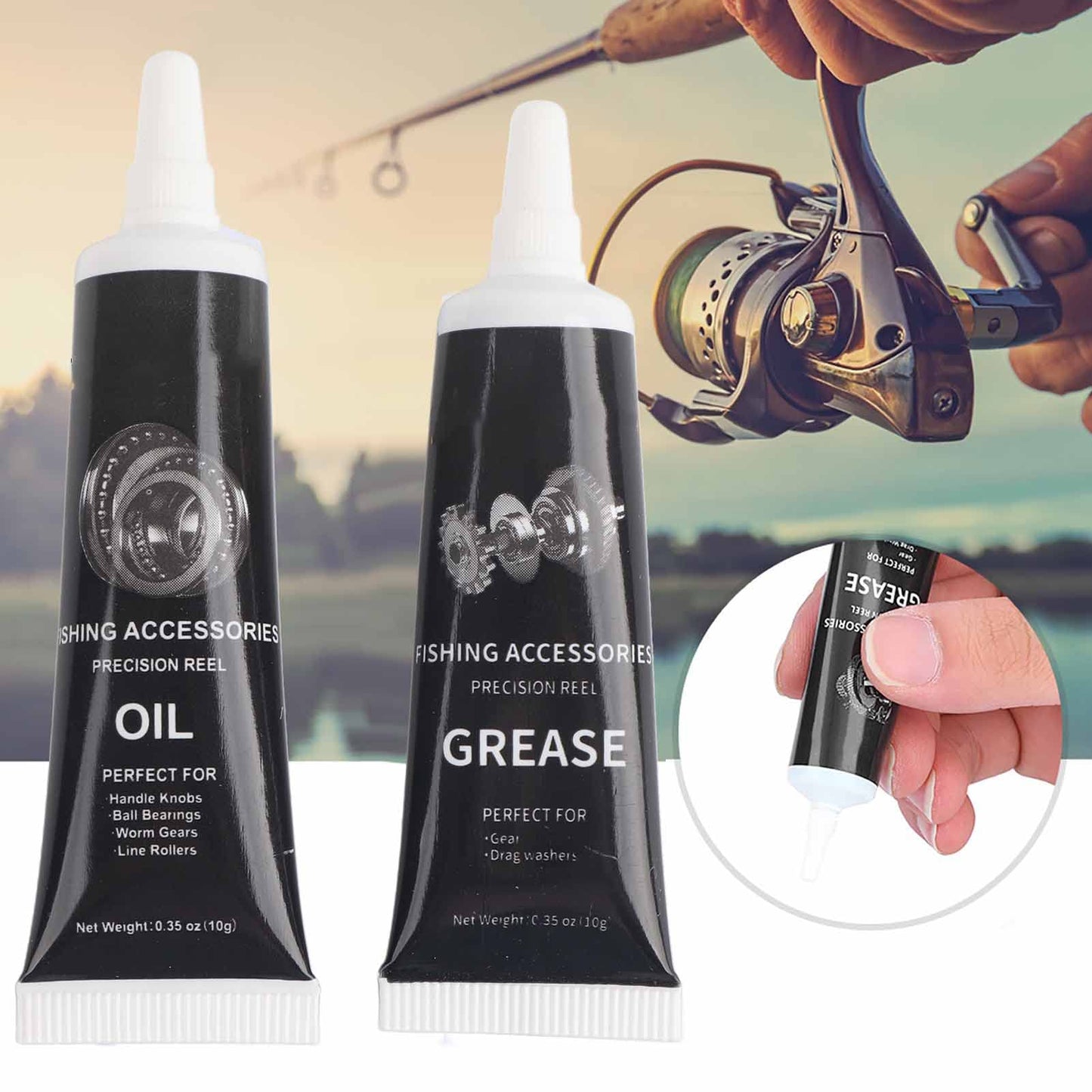 Fishing Reel Lubrication Kit, Maintenance Oil & Grease Set, Suitable for Spinning and Low - Profile Reels (Black)
